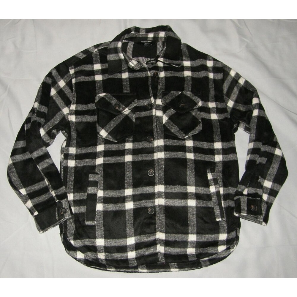 NEW Black Plaid Sz XS Cozy Flannel Shacket Shirt Jacket Pockets MEMBERS MARK